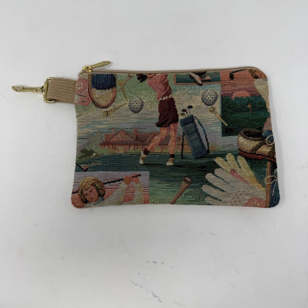 Unbranded Vintage Golf Scenes Tapestry Zipper Pouch Accessory Bag Multi Small